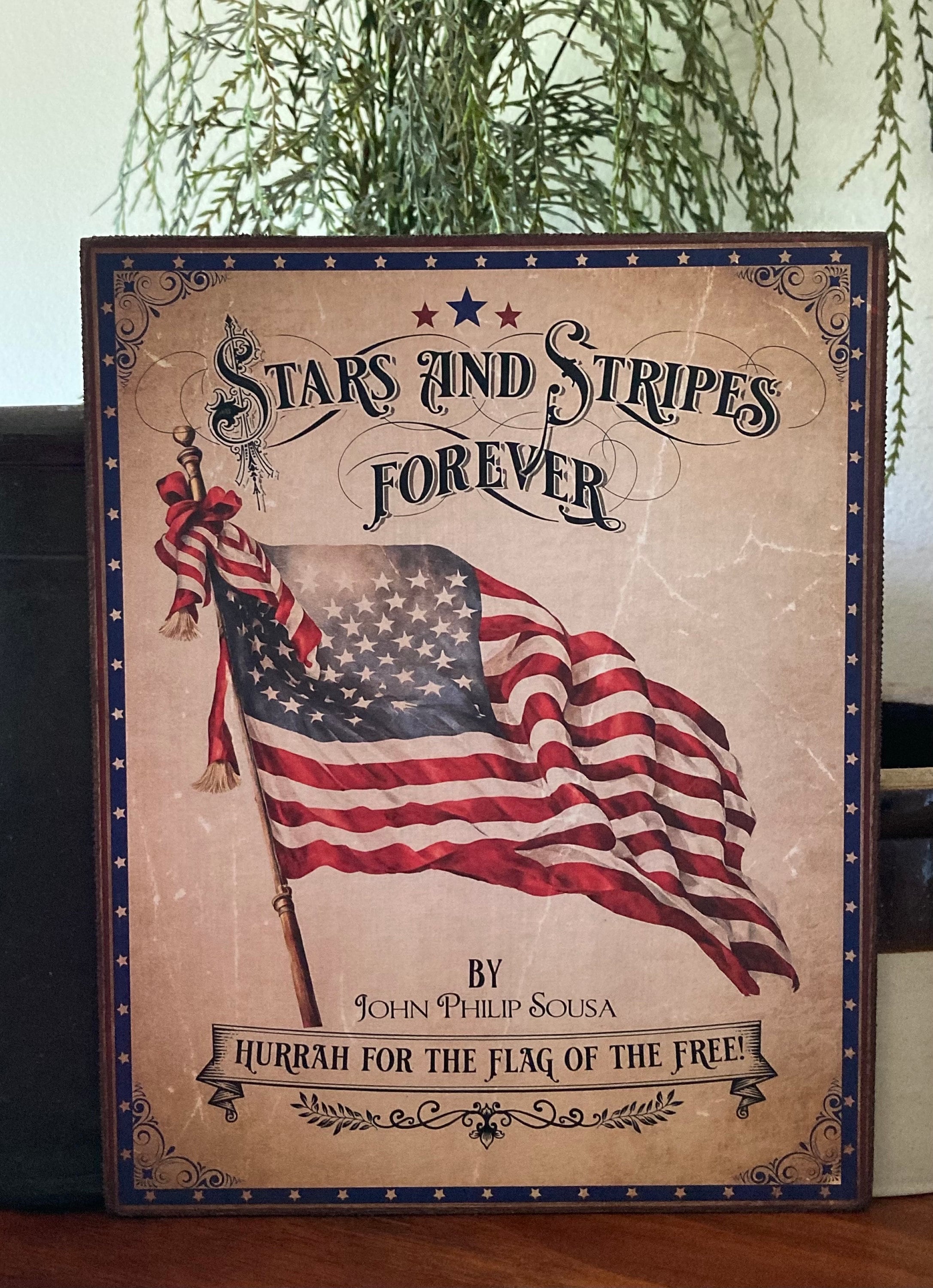 Handmade Stars and Stripes Flag Independence Day Patriotic Primitive Vintage 4th of July Americana Print on Canvas Board 5x7 or 8x10"