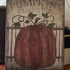 Primitive Pumpkin Folk Art Fall Halloween Autumn Handmade Print on Canvas Panel 5x7" or 8x10"