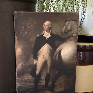 Handmade George Washington with Horse Independence Day Antique Reproduction Colonial Primitive Patriotic  Print on Canvas Board 5x7&quot;