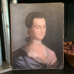 Handmade Antique Reproduction Abigail Adams Primitive Folk Art Colonial Patriotic Print on Canvas Board 5x7&quot; or 8x10&quot;