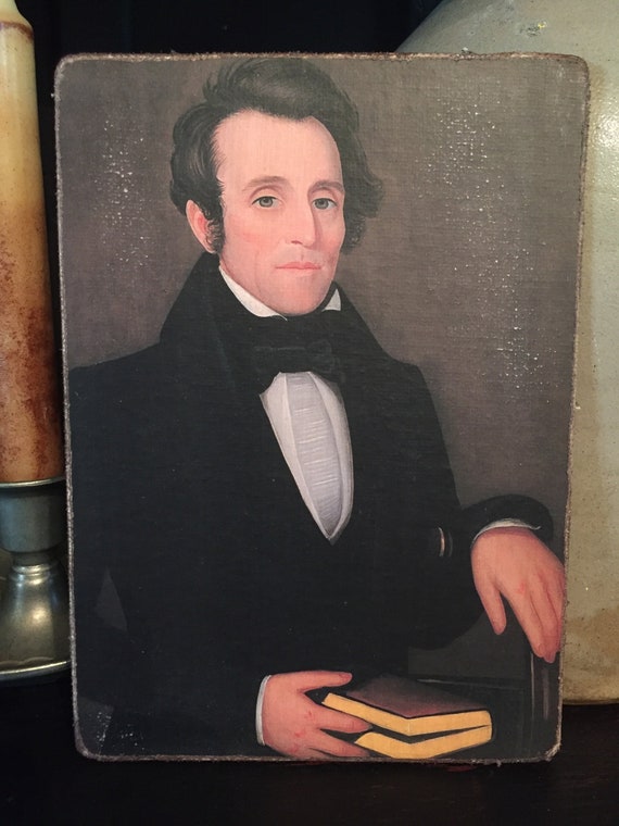 Antique Repro Colonial Primitive Man Mr Pearce Print on Canvas Board 5x7/"