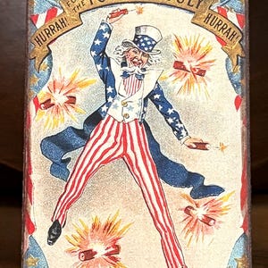 Handmade Uncle Sam Firecracker Antique Reproduction Independence Day Patriotic Primitive Vintage 4th of July  Print on Canvas Board 5x7”