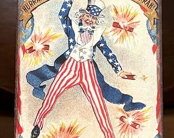 Handmade Uncle Sam Firecracker Antique Reproduction Independence Day Patriotic Primitive Vintage 4th of July  Print on Canvas Board 5x7”