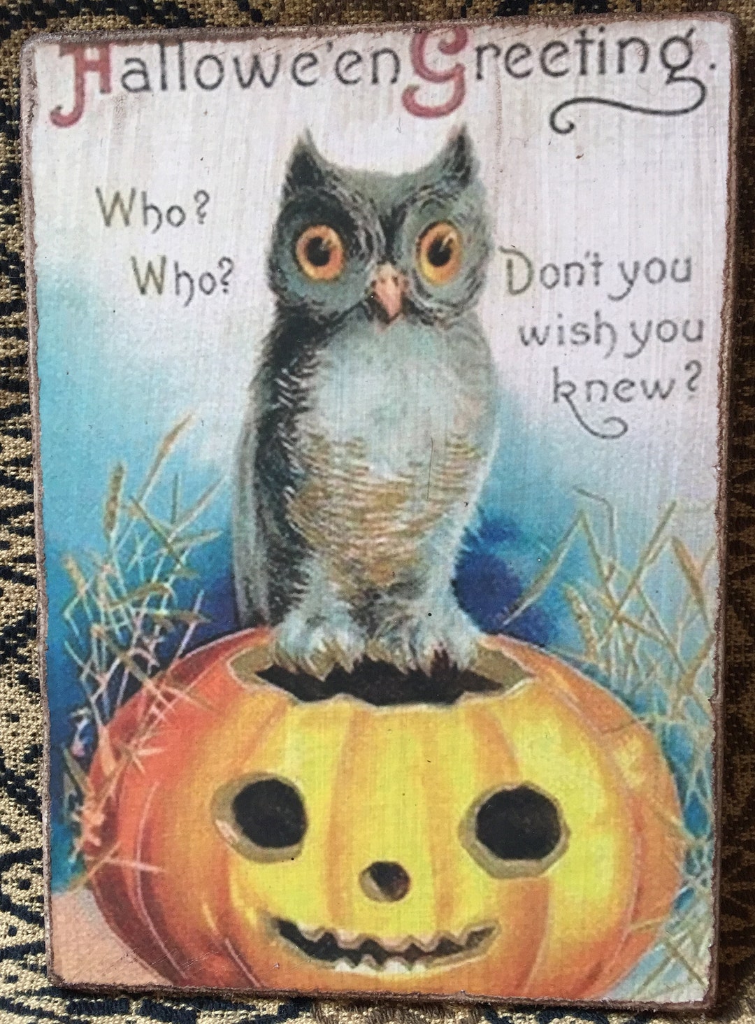 Handmade Antique Reproduction Halloween Owl on Jack O Lantern Ellen ...