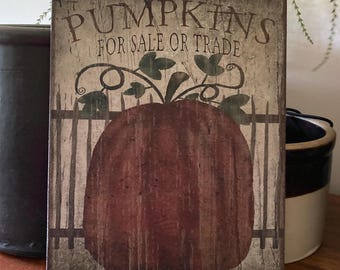 Handmade Primitive Pumpkins for Sale Fall Autumn Folkart Farmhouse Print on Canvas Board 5x7" or 8x10"