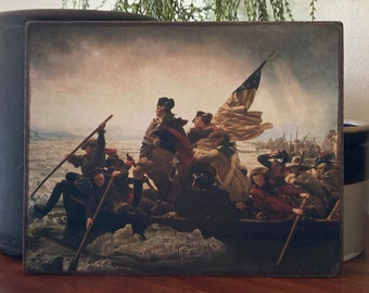 Handmade George Washington Crossing the Delaware Antique Reproduction Colonial Primitive Patriotic Print on Canvas Board 5x7" or 8x10"