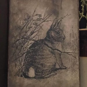 Handmade Primitive Folk Art Easter Rabbit Print on Canvas Board 5x7&quot; or 8x10&quot;