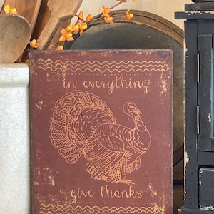 Thanksgiving Redware Turkey Primitive Folk Art Fall Autumn Handmade Print on Canvas Panel 5x7" or 8x10"