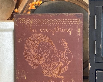 Thanksgiving Redware Turkey Primitive Folk Art Fall Autumn Handmade Print on Canvas Panel 5x7" or 8x10"