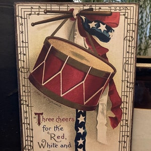 Handmade Patriotic drum sheet music Independence Day Primitive Vintage 4th of July Americana Print on Canvas Board 5x7"