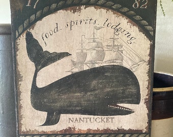 Handmade Primitive Folk Art Whaler&#39;s Inn 1782 Nautical  Print on Canvas Board 8x10&quot;