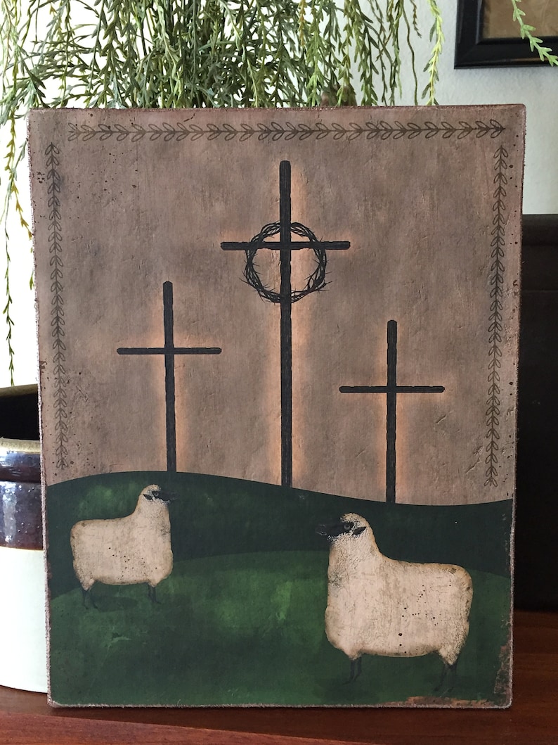 Handmade Primitive Folk Art Easter Spring Religious Christian Cross and ...