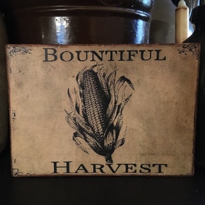 Handmade Primitive Folk Art Fall Corn Harvest Print on Canvas Board 5x7&quot;