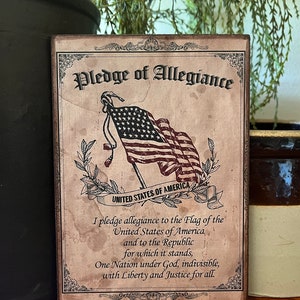 Handmade Independence Day Patriotic Primitive 4th of July USA Pledge of Allegiance Flag Print on Canvas Board 5x7 or 8x10"