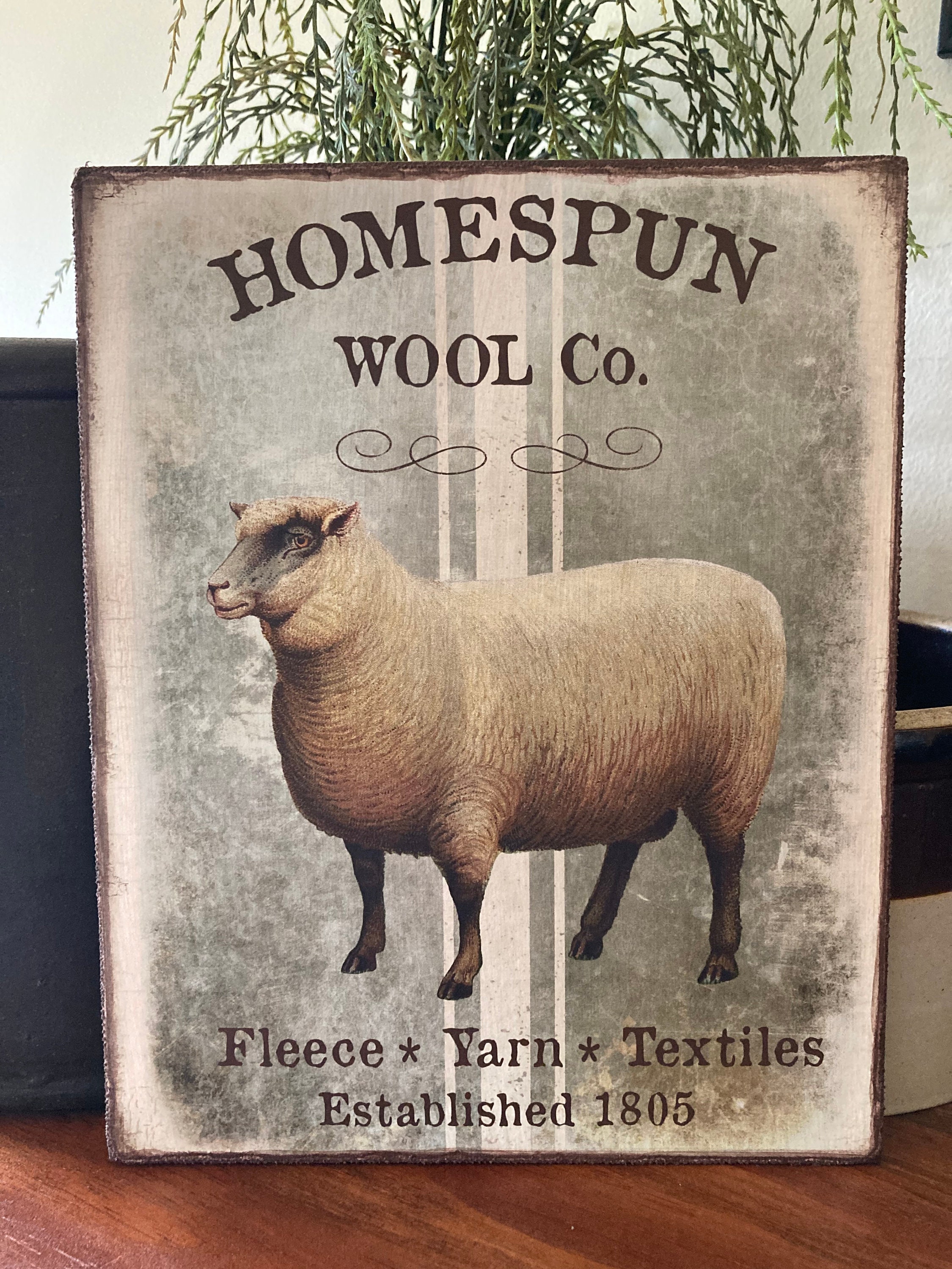 Handmade Sheep Homespun Wool Farmhouse Sign Primitive Folk Art Sheep ...
