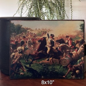 Handmade George Washington Rallying Troops Monmouth Antique Reproduction Colonial Primitive Patriotic Print on Canvas Board 5x7&quot; or 8x10&quot;