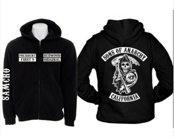 SONS of ANARCHY ZIPPED Sudadera con capucha unisex samcro california harley rider de todos los tamaños en negro Tallas pequeñas a 5XL