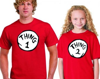 Thing 1 and 2 size X-LARGE adult tshirt get it in time for world book day costume various Kids and adult two red tshirts