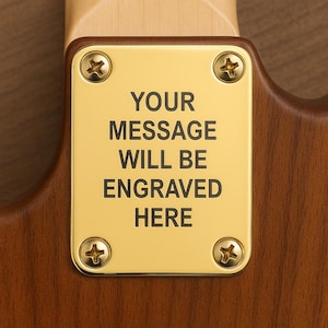 Custom Engraved Gold Finish Steel Guitar Neck Plate