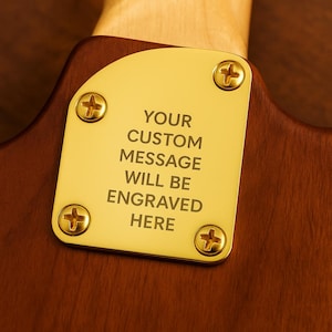Custom Engraved Curved Gold Finish Steel Guitar Neck Plate