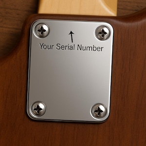 Custom Engraved Serial Number Etched Chrome Finish Guitar Neck Plate Personalized Fit Fender