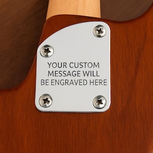 Custom Engraved Curved Chrome Finish Steel Guitar Neck Plate