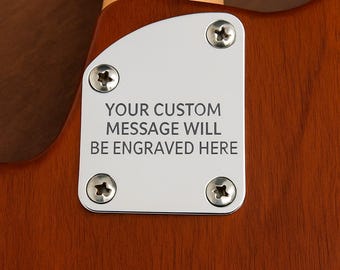 Custom Engraved Curved Chrome Finish Steel Guitar Neck Plate