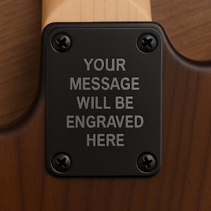 Custom Engraved Black Finish Steel Guitar Neck Plate