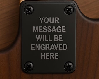 Custom Engraved Black Finish Steel Guitar Neck Plate