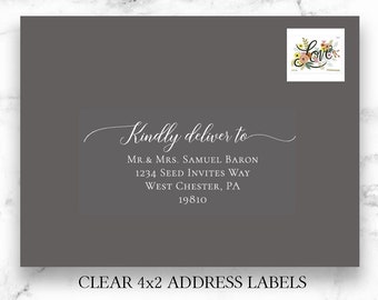 White Ink Address Labels , Clear Labels, Calligraphy Address Printing, Envelope Addressing, Printed Addresses - 2x4 Clear