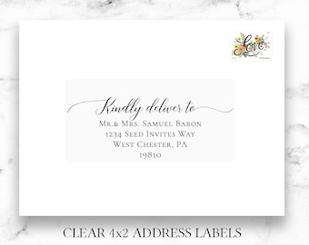 Clear Address Labels - Guest Recipient Labels - Calligraphy Address Printing Envelope Addressing Printed 2x4 Stickers, Black Ink