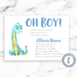 Dinosaur Baby Shower Baby Shower Invitation -Oh Boy Baby Boy Dino  - Printable Editable Instant Download JPEG PDF