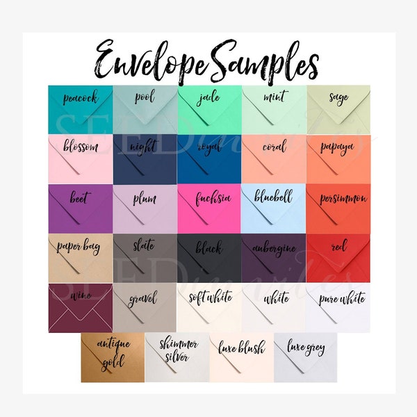 A7 5x7 Envelopes SAMPLE - #80 Premium Paper Source Euro Pointed Flap - Choose Color- Red Pink Navy Blue Purple Mint Coral Black White Green
