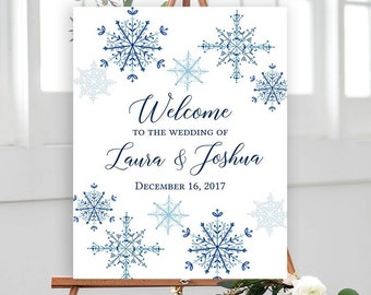 Snowflake Wedding Welcome Sign Poster - Winter Snowflake - Editable Template - Printable DIY PDF JPEG File - 18x24 or 24x36