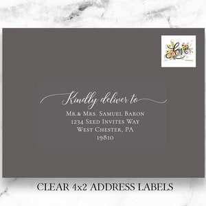 White Ink Address Labels , Clear Labels, Calligraphy Address Printing, Envelope Addressing, Printed Addresses - 2x4 Clear