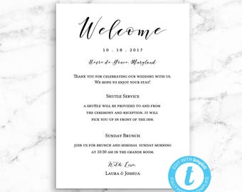 Minimalist Wedding Hotel Bag Welcome Card - Editable Instant Download - PDF or JPEG Download