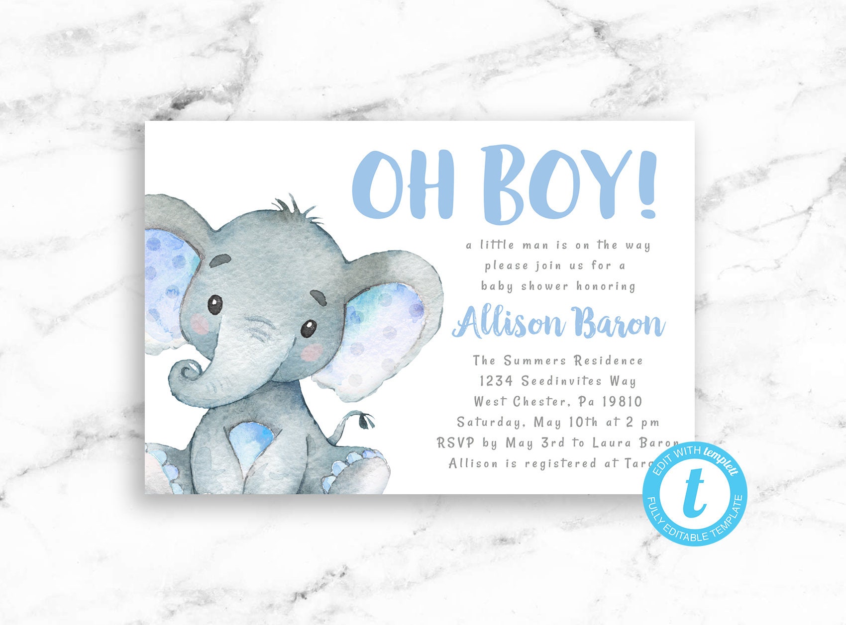 Elephant Boy Baby Shower Invitation Elephant Baby Boy Safari Etsy