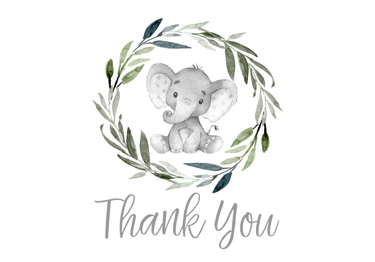 Elephant Gender Neutral Baby Shower Invitation Thank You Card - Baby ...