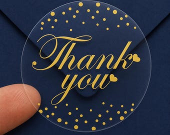 2" Gold Foil Wedding Sticker - Thank You Heart Design - Gold Personalized Clear Favor Sticker - 20 Labels - Wedding Favor Sticker
