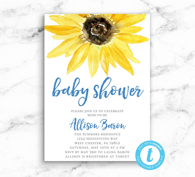 Sunflower Baby Shower Invitation Sunflower Baby Boy Girl Etsy