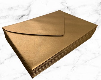 25 A7 Antique Gold Shimmer Envelopes Paper Source 5 1/4 x7 1/4 Invitation Pointed Euro Flap Envelopes - 80# Premium Envelopes Gold Wedding