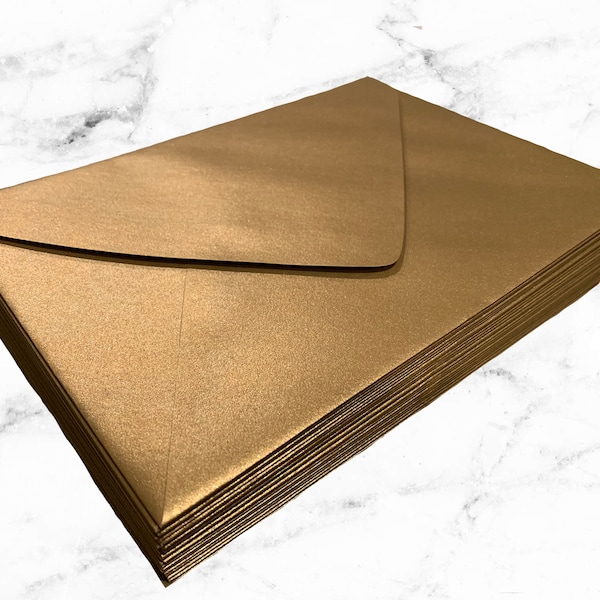 25 A7 Antique Gold Shimmer Envelopes Paper Source 5 1/4 x7 1/4 Invitation Pointed Euro Flap Envelopes - 80# Premium Envelopes Gold Wedding