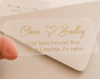Heart Return Address Labels, Gold Foil Labels, Custom Address Labels, Wedding Address Label, Personalized Address Label, Clear Address Label