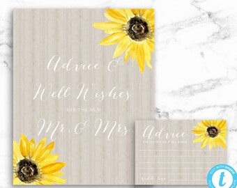 Advice and Well Wished Sign and Card - Sunflower Wood Background - Editable Template - Printable DIY PDF JPEG File - Riley