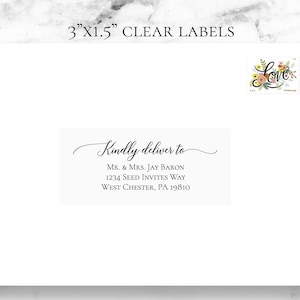 Guest Address Labels - Wedding Address Labels - Clear Address Labels - Black Ink - Recipient Addresses - Mailing Labels - 3x1.5 Labels