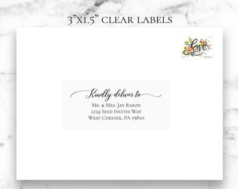 3"x1.5" Clear Guest Address Labels, Recipient Address Labels, Calligraphy Address Printing, Envelope Addressing, Printed Addresses,Black Ink