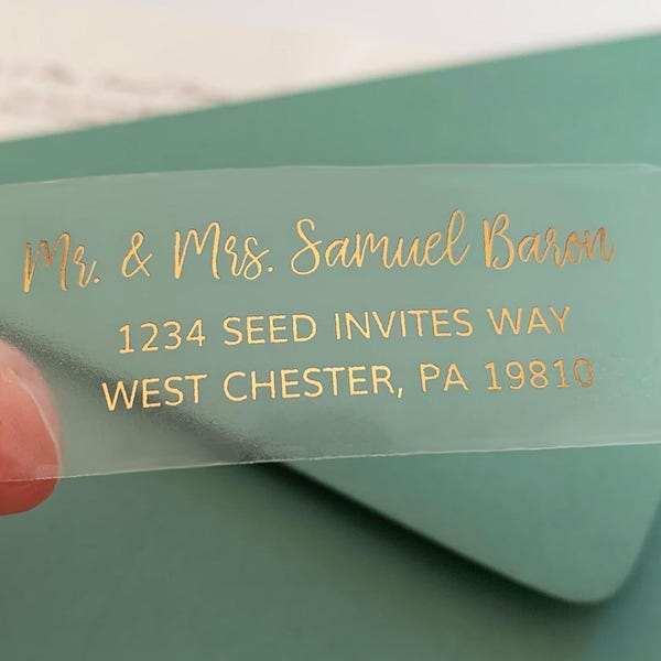 Guest or Return Wedding Address Labels, Clear Gold Foil Labels, Address Printing, Envelope Addressing, Printed Mailing Labels