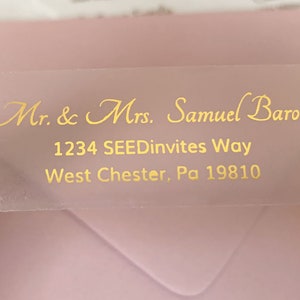 Return Address Labels, Clear Gold Foil Labels, Wedding Address Labels, Envelope Addressing, Printed Mailing Labels 2 5/8” x 1
