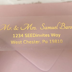 Return Address Labels, Clear Gold Foil Labels, Calligraphy Address Printing, Envelope Addressing, Printed Mailing Labels 2 5/8” x 1