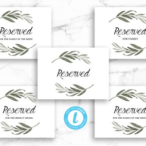 Editable Reserved Seat Sign for Wedding, Greenery Printable Reserved Sign Wedding, Chair Sign Template, Instant Download A1
